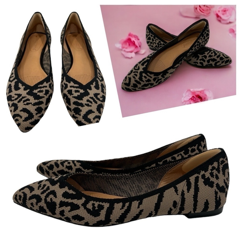 Corso Como Pointed Toe Leopard Print Knit Flats Women’s Size 6.5 M Tan Black